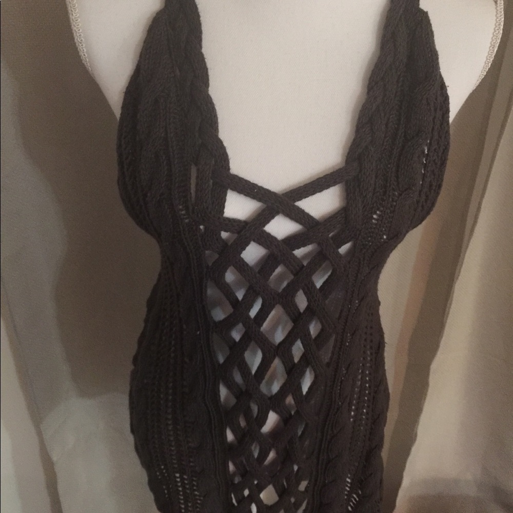 Hollister Brown Beaded Macrame Tank Top